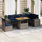 7-tlg. Garten-Sofagarnitur mit Kissen Grau Poly Rattan