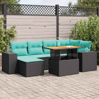 7-tlg. Garten-Sofagarnitur mit Kissen Schwarz Poly Rattan