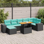 8-tlg. Garten-Sofagarnitur mit Kissen Schwarz Poly Rattan