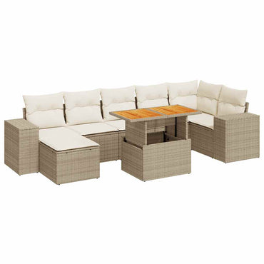 8-tlg. Garten-Sofagarnitur mit Kissen Beige Poly Rattan