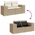 9-tlg. Garten-Sofagarnitur mit Kissen Beige Poly Rattan Akazie