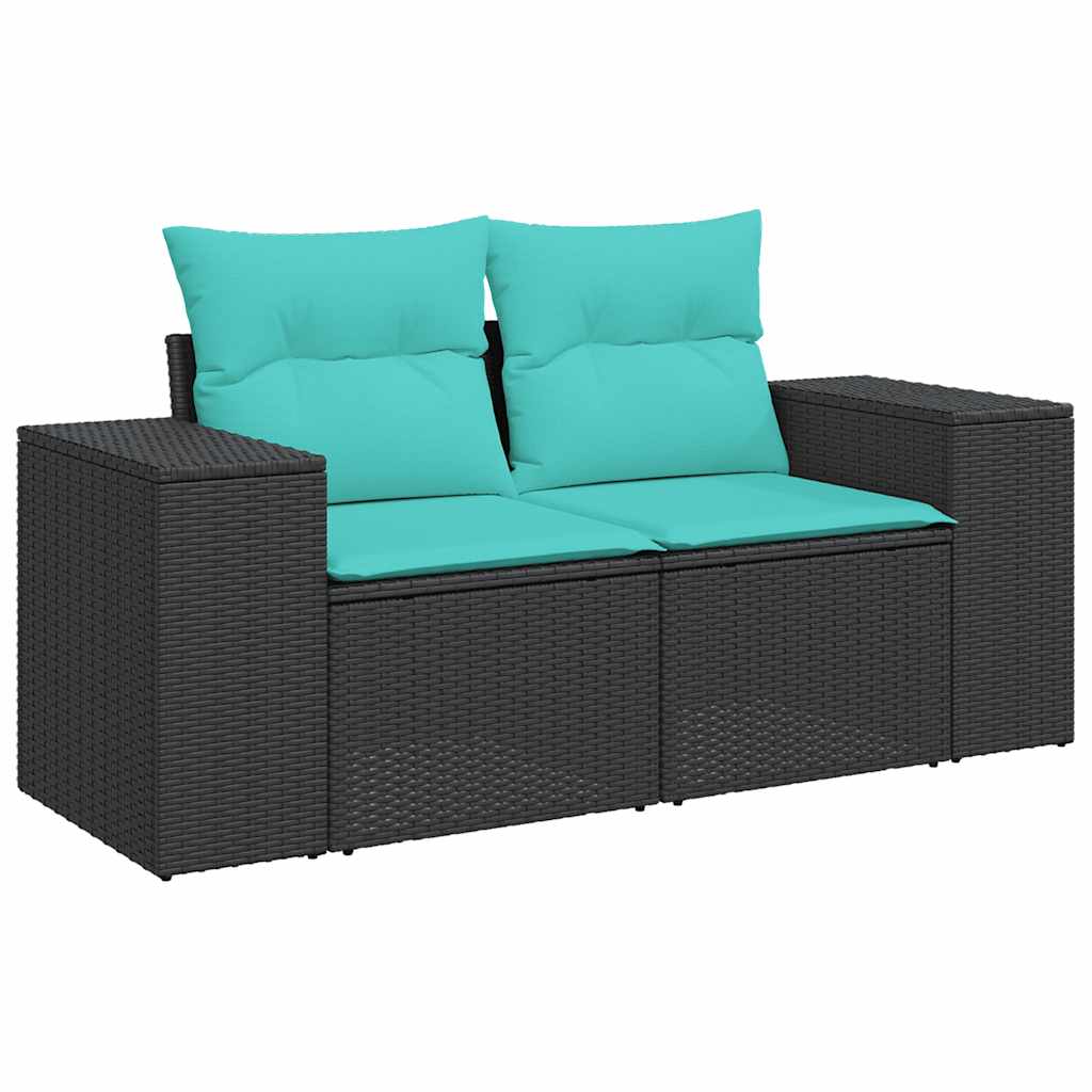 10-tlg. Garten-Sofagarnitur mit Kissen Schwarz Poly Rattan