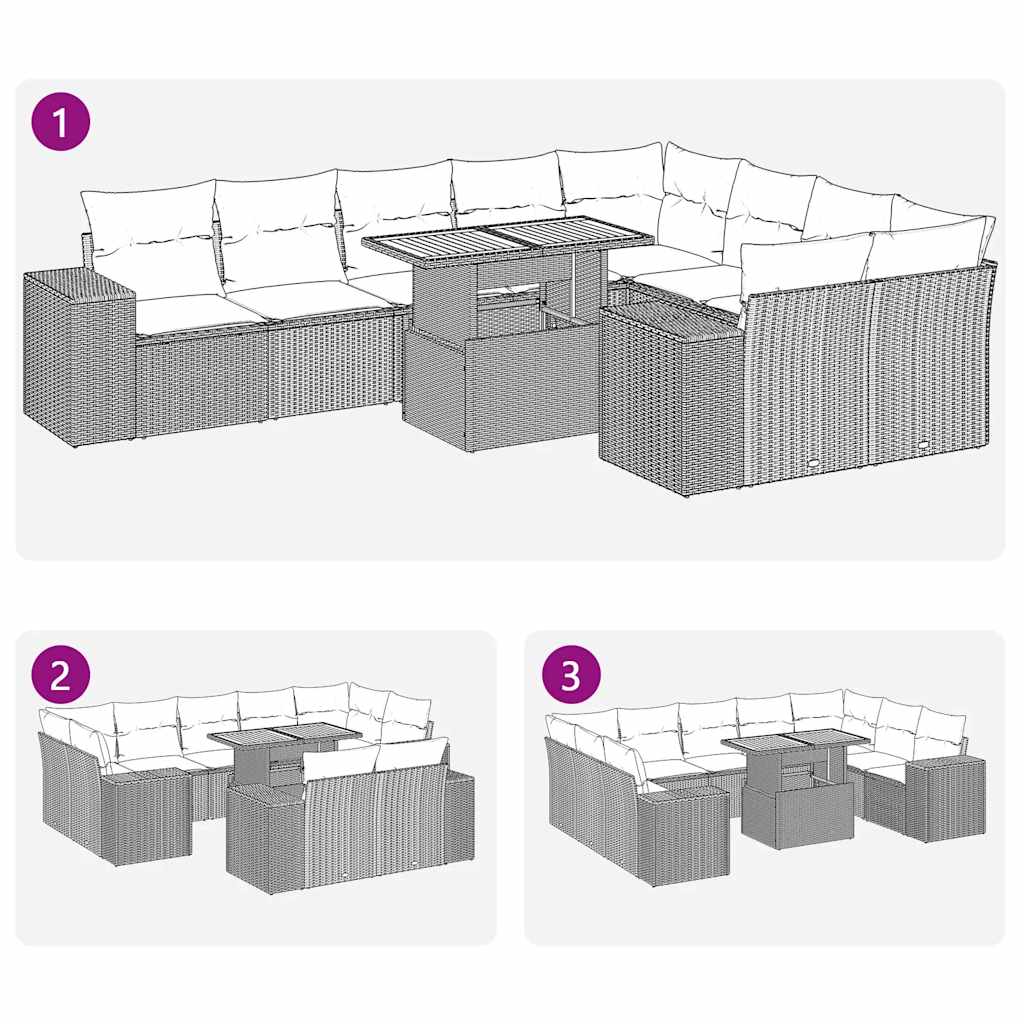 10-tlg. Garten-Sofagarnitur mit Kissen Schwarz Poly Rattan