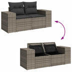 10-tlg. Garten-Sofagarnitur mit Kissen Grau Poly Rattan Akazie