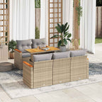 6-tlg. Garten-Sofagarnitur mit Kissen Beige Poly Rattan Akazie