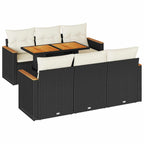 7-tlg. Garten-Sofagarnitur mit Kissen Schwarz Poly Rattan