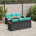 7-tlg. Garten-Sofagarnitur mit Kissen Schwarz Poly Rattan