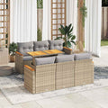 7-tlg. Garten-Sofagarnitur mit Kissen Beige Poly Rattan Akazie
