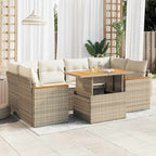 6-tlg. Garten-Sofagarnitur mit Kissen Beige Poly Rattan Akazie