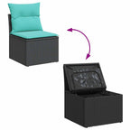8-tlg. Garten-Sofagarnitur mit Kissen Schwarz Poly Rattan