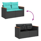 8-tlg. Garten-Sofagarnitur mit Kissen Schwarz Poly Rattan