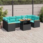 8-tlg. Garten-Sofagarnitur mit Kissen Schwarz Poly Rattan