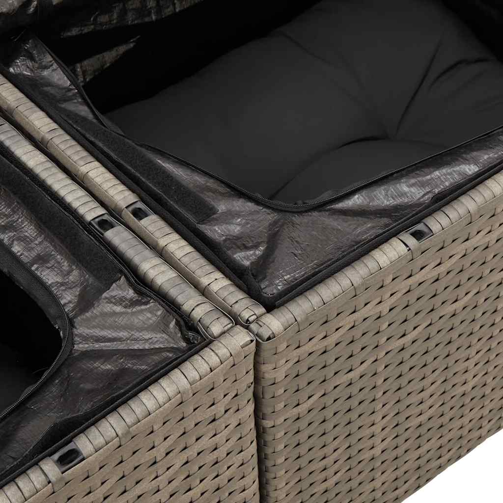 8-tlg. Garten-Sofagarnitur mit Kissen Grau Poly Rattan Akazie