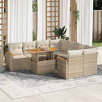 9-tlg. Garten-Sofagarnitur mit Kissen Beige Poly Rattan Akazie