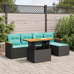 6-tlg. Garten-Sofagarnitur mit Kissen Schwarz Poly Rattan