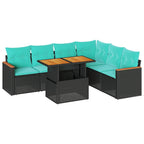 7-tlg. Garten-Sofagarnitur mit Kissen Schwarz Poly Rattan