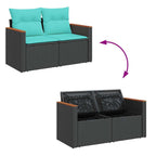 7-tlg. Garten-Sofagarnitur mit Kissen Schwarz Poly Rattan