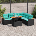 7-tlg. Garten-Sofagarnitur mit Kissen Schwarz Poly Rattan