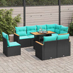 9-tlg. Garten-Sofagarnitur mit Kissen Schwarz Poly Rattan