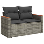 10-tlg. Garten-Sofagarnitur mit Kissen Grau Poly Rattan Akazie