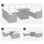 10-tlg. Garten-Sofagarnitur mit Kissen Grau Poly Rattan