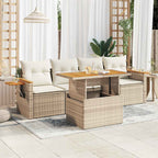 5-tlg. Garten-Sofagarnitur mit Kissen Beige Poly Rattan Akazie