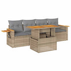 5-tlg. Garten-Sofagarnitur mit Kissen Beige Poly Rattan Akazie