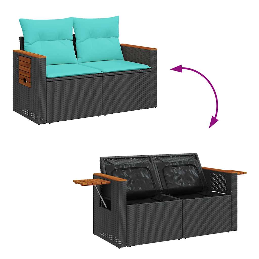 6-tlg. Garten-Sofagarnitur mit Kissen Schwarz Poly Rattan