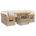 7-tlg. Garten-Sofagarnitur mit Kissen Beige Poly Rattan Akazie