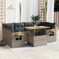7-tlg. Garten-Sofagarnitur mit Kissen Grau Poly Rattan Akazie