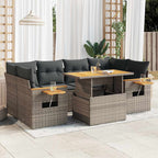 7-tlg. Garten-Sofagarnitur mit Kissen Grau Poly Rattan Akazie