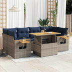 7-tlg. Garten-Sofagarnitur mit Kissen Grau Poly Rattan