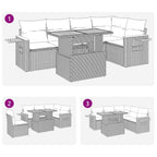 6-tlg. Garten-Sofagarnitur mit Kissen Schwarz Poly Rattan