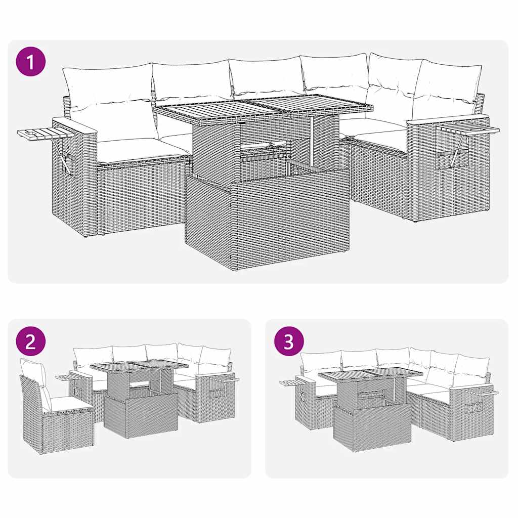 6-tlg. Garten-Sofagarnitur mit Kissen Grau Poly Rattan Akazie