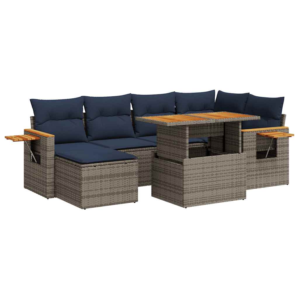 7-tlg. Garten-Sofagarnitur mit Kissen Schwarz Poly Rattan