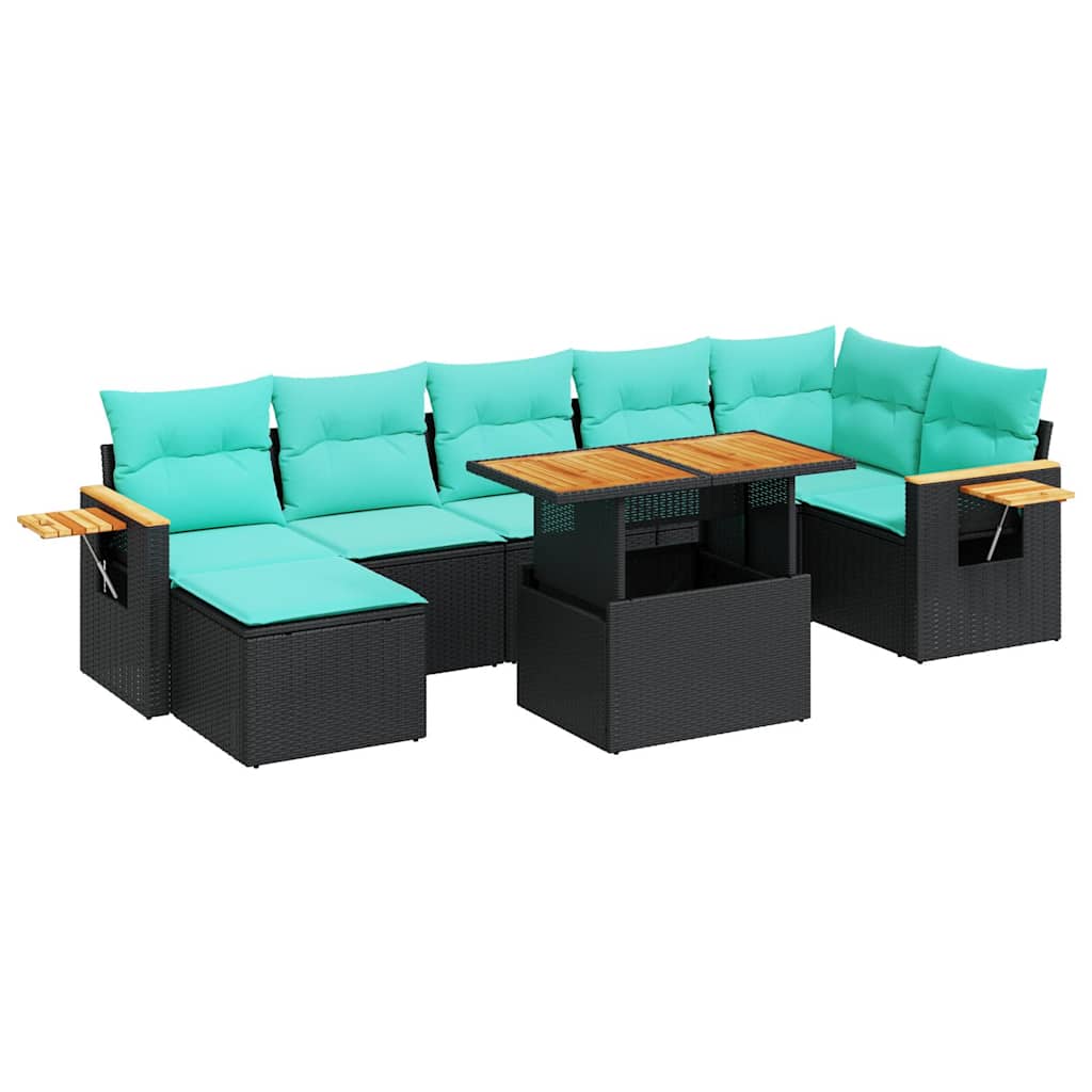 8-tlg. Garten-Sofagarnitur mit Kissen Grau Poly Rattan Akazie