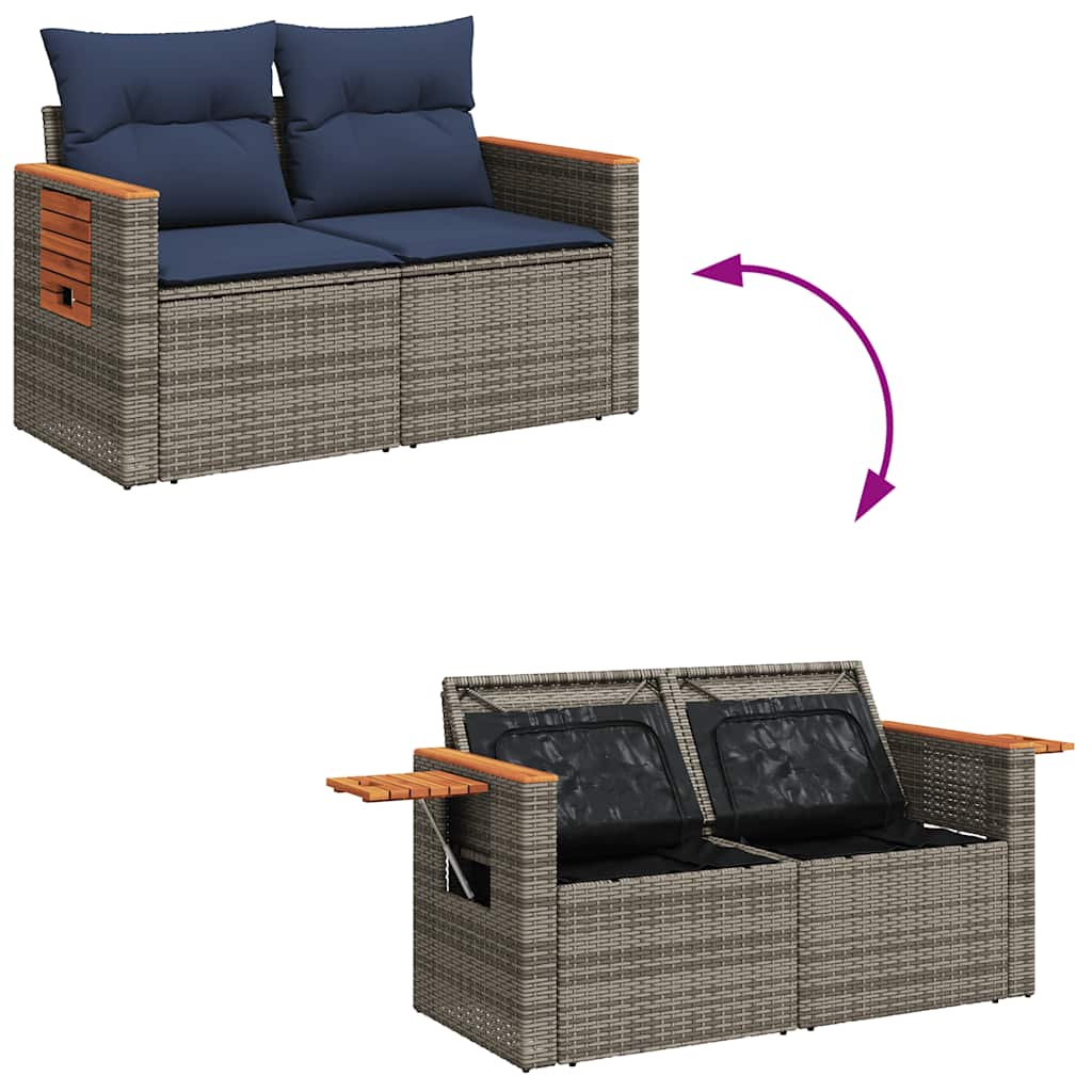 8-tlg. Garten-Sofagarnitur mit Kissen Braun Poly Rattan Akazie