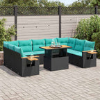 10-tlg. Garten-Sofagarnitur mit Kissen Schwarz Poly Rattan
