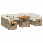 10-tlg. Garten-Sofagarnitur mit Kissen Beige Poly Rattan Akazie
