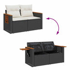 11-tlg. Garten-Sofagarnitur mit Kissen Schwarz Poly Rattan