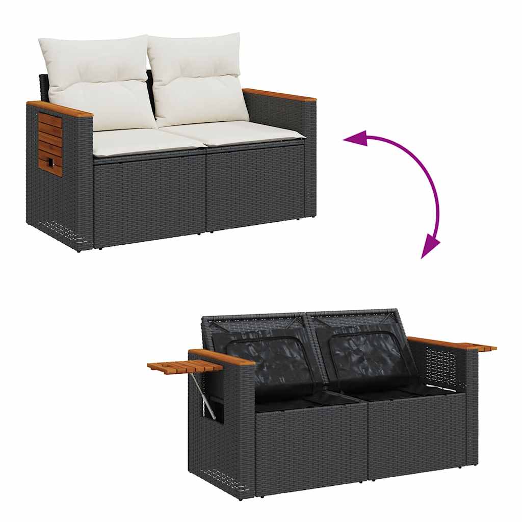 11-tlg. Garten-Sofagarnitur mit Kissen Schwarz Poly Rattan