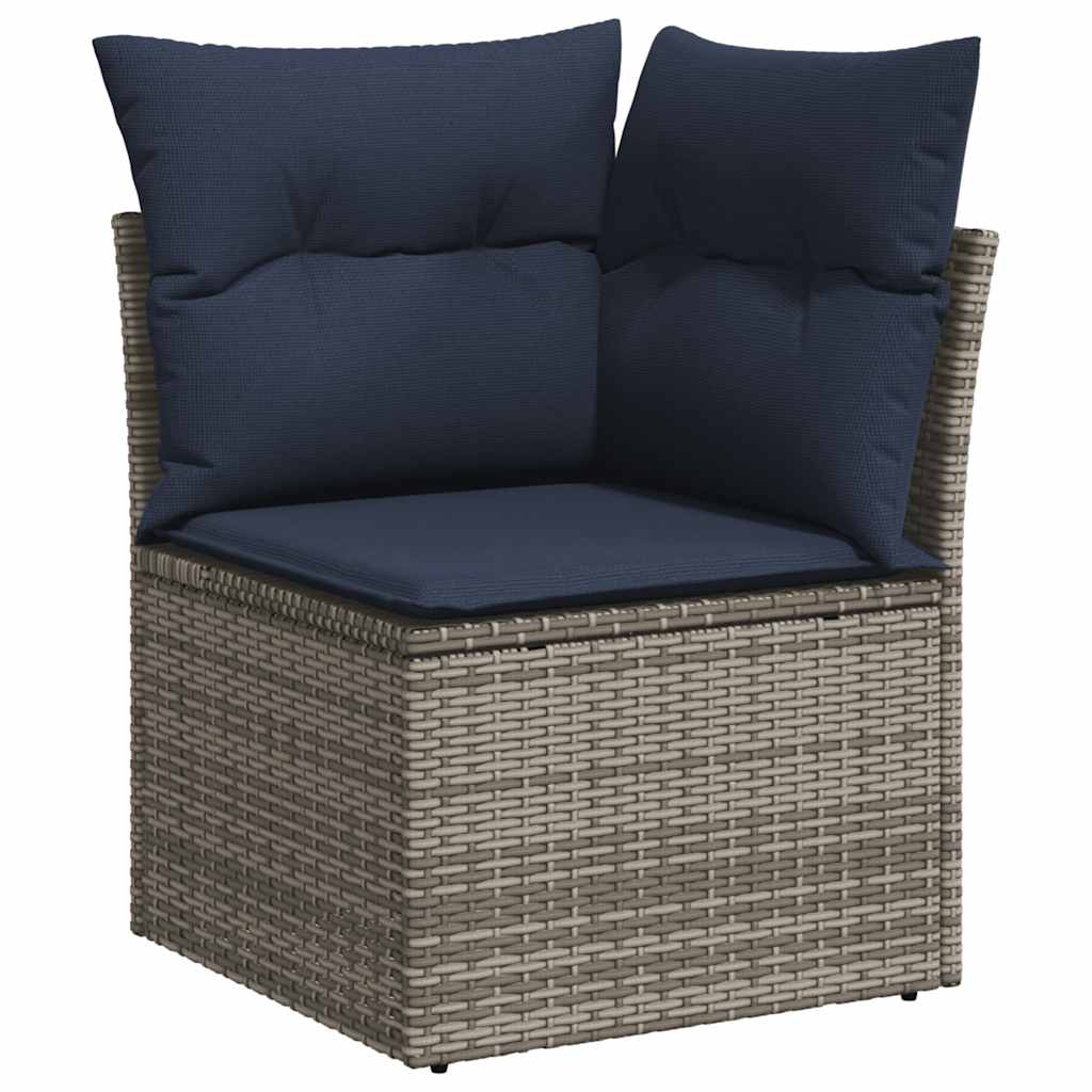 11-tlg. Garten-Sofagarnitur mit Kissen Grau Poly Rattan Akazie