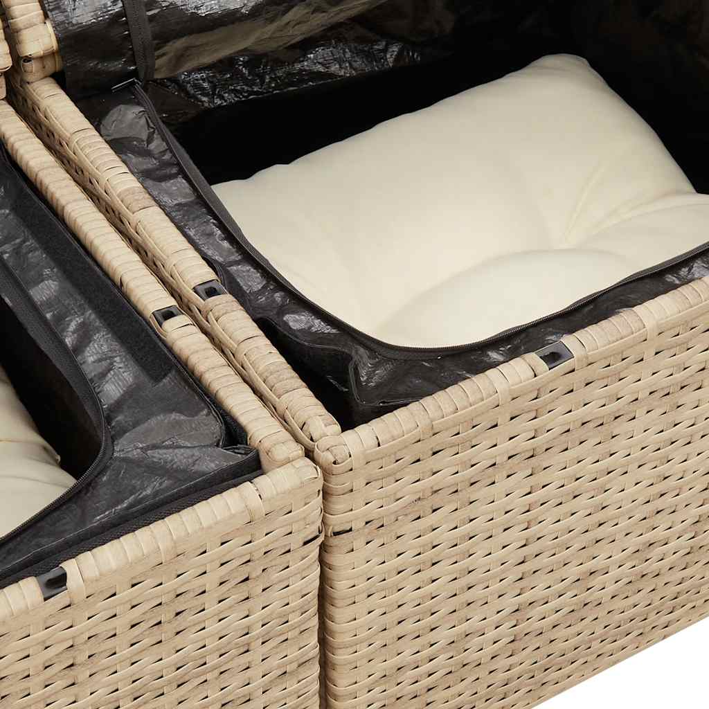 5-tlg. Garten-Sofagarnitur mit Kissen Beige Poly Rattan Akazie