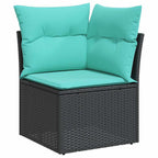 9-tlg. Garten-Sofagarnitur mit Kissen Schwarz Poly Rattan