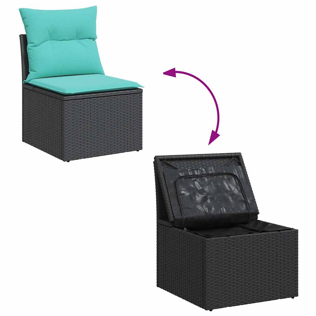 9-tlg. Garten-Sofagarnitur mit Kissen Schwarz Poly Rattan