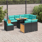 9-tlg. Garten-Sofagarnitur mit Kissen Schwarz Poly Rattan