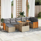 8-tlg. Garten-Sofagarnitur mit Kissen Beige Poly Rattan Akazie