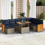 11-tlg. Garten-Sofagarnitur mit Kissen Grau Poly Rattan Akazie