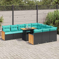11-tlg. Garten-Sofagarnitur mit Kissen Schwarz Poly Rattan