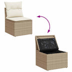 11-tlg. Garten-Sofagarnitur mit Kissen Beige Poly Rattan Akazie